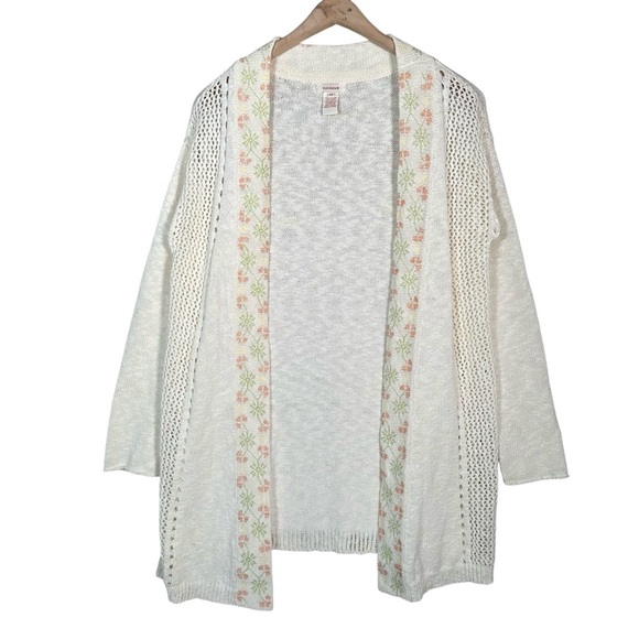 SUNDANCE Embroidered Lattice Lace Open Front Cotton/Linen Blend Duster Cardigan - Picture 10 of 10